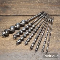 8 Vintage English Jennings Pattern Brace Auger Bits - Sharpened Ready To Use