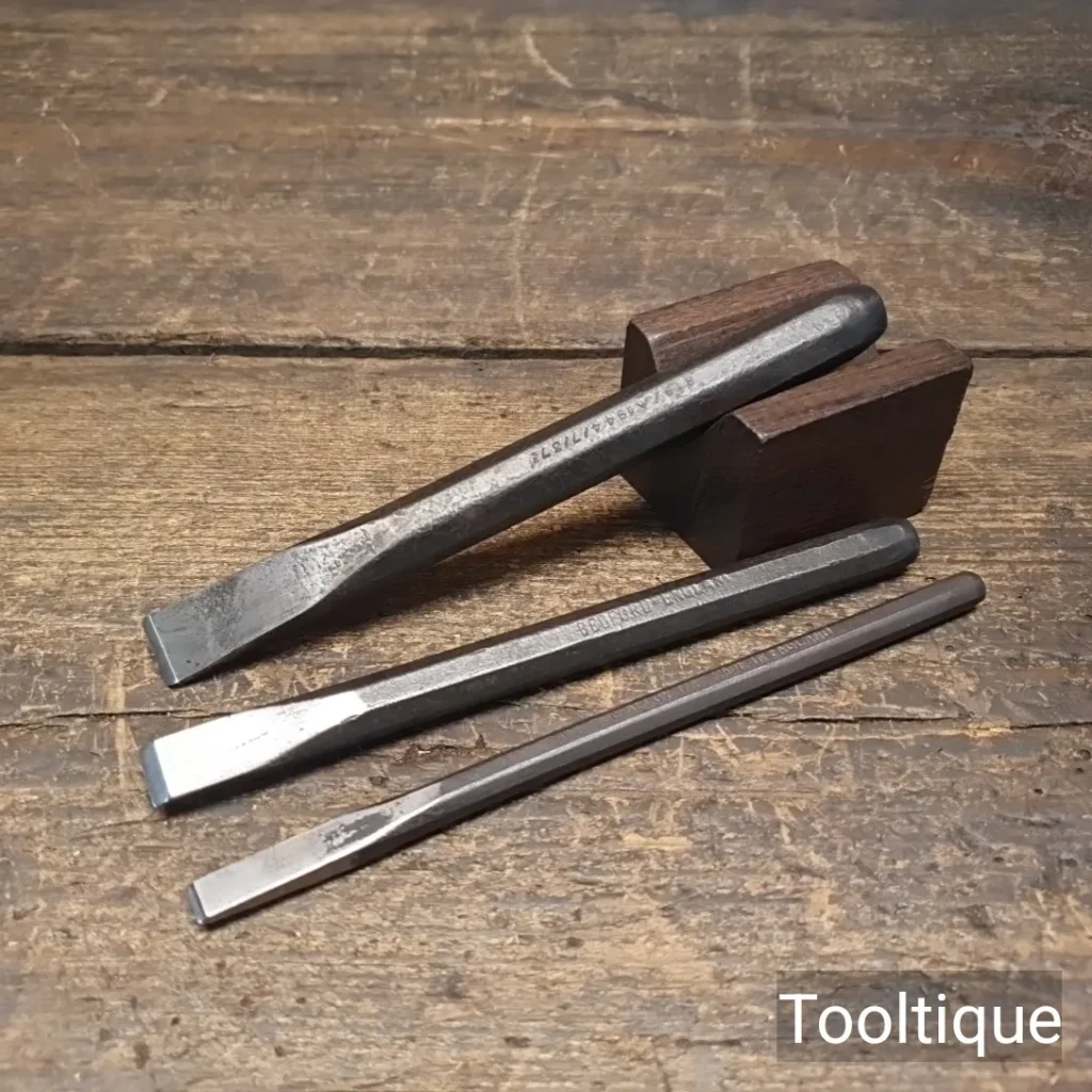 3 No: Vintage 1/2” + 3/8” + 1/4” Good Quality Old Cold Chisels - Refurbished