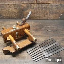 Antique John Moseley & Sons Beechwood Plough Plane 8 Irons - Refurbished