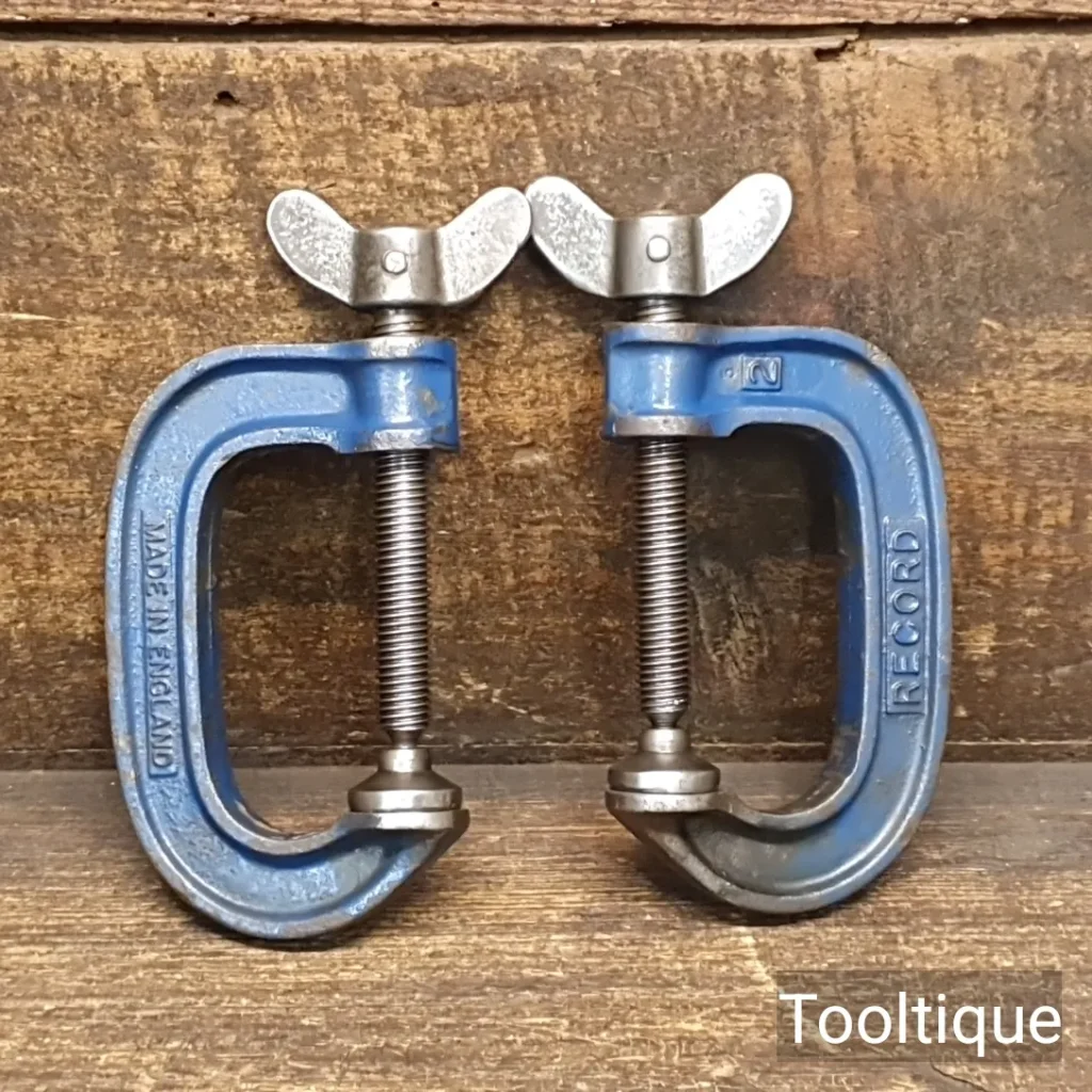 2 No: Vintage Record England 2" Fine Thread G. Clamps - Refurbished