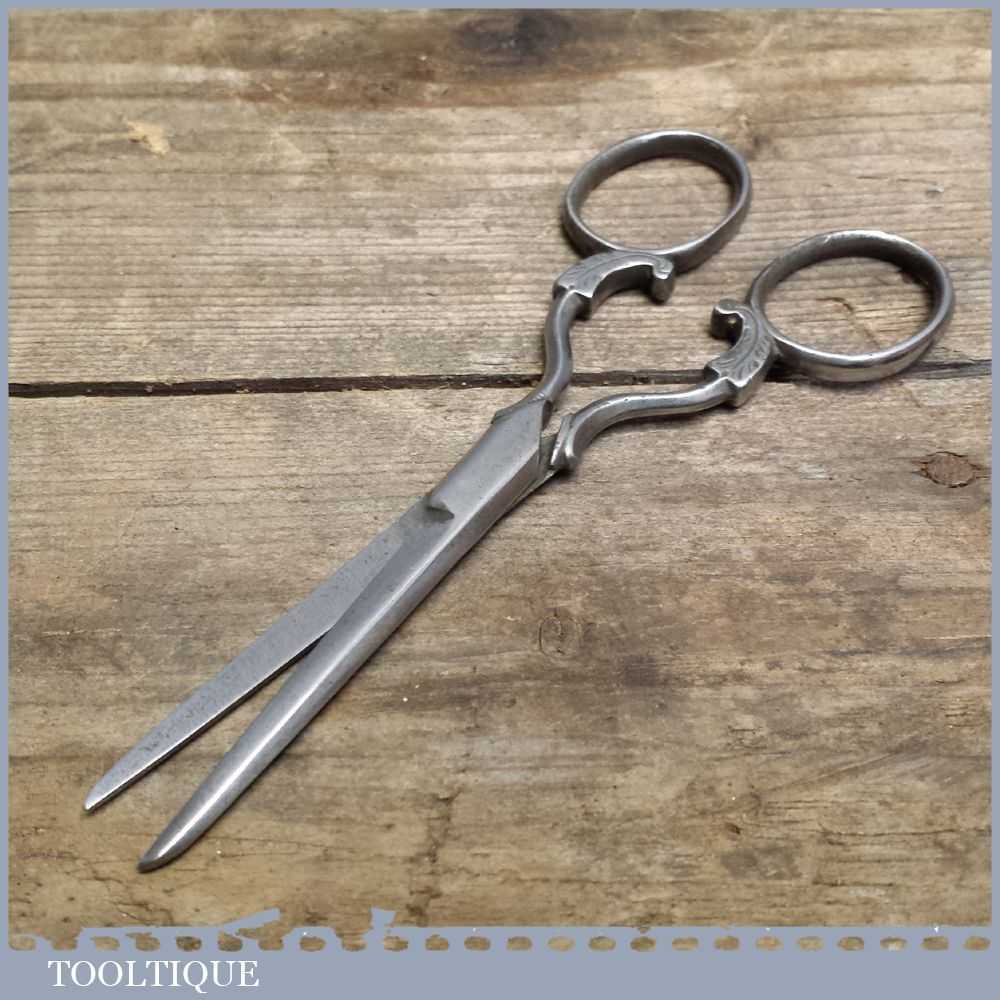Antique Pair of Small Utility Sowing Scissors with Engraved Leaf Design