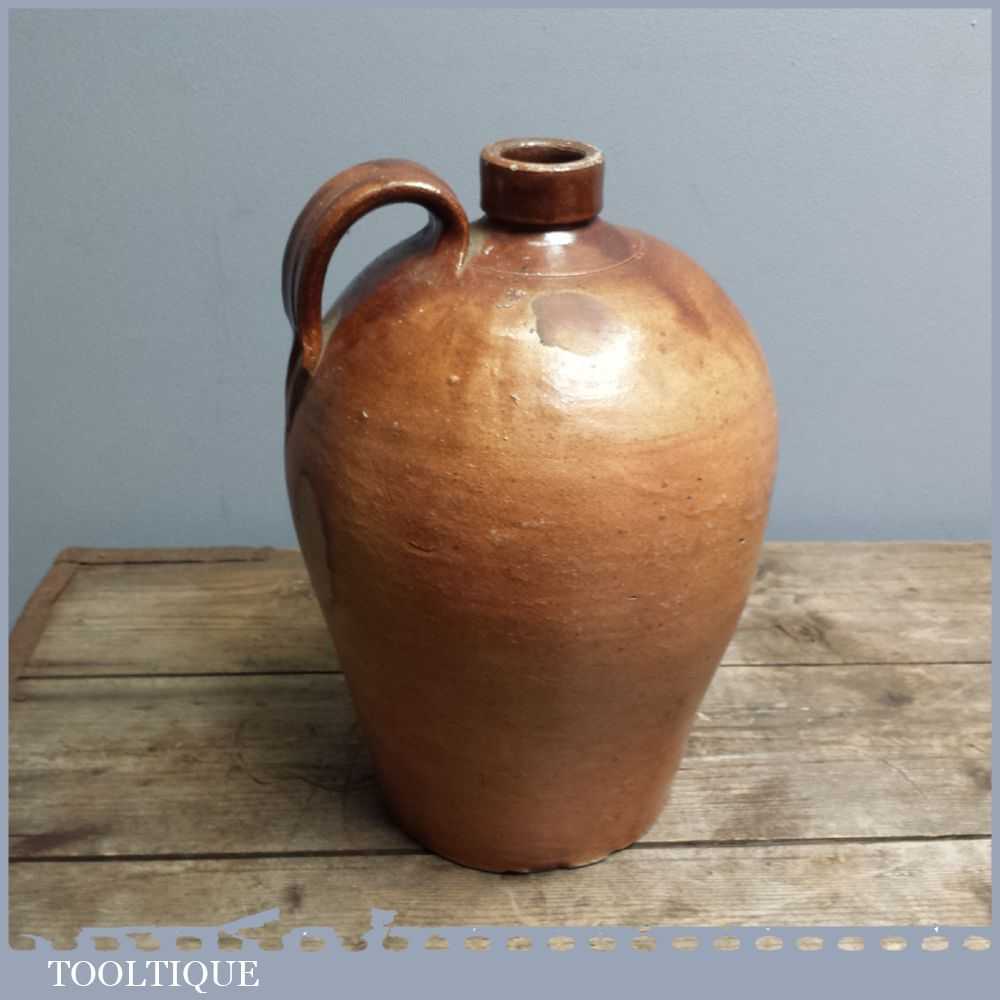 Large Mid 19thC Stoneware Flagon, Brown Salt Glazed Bottle.