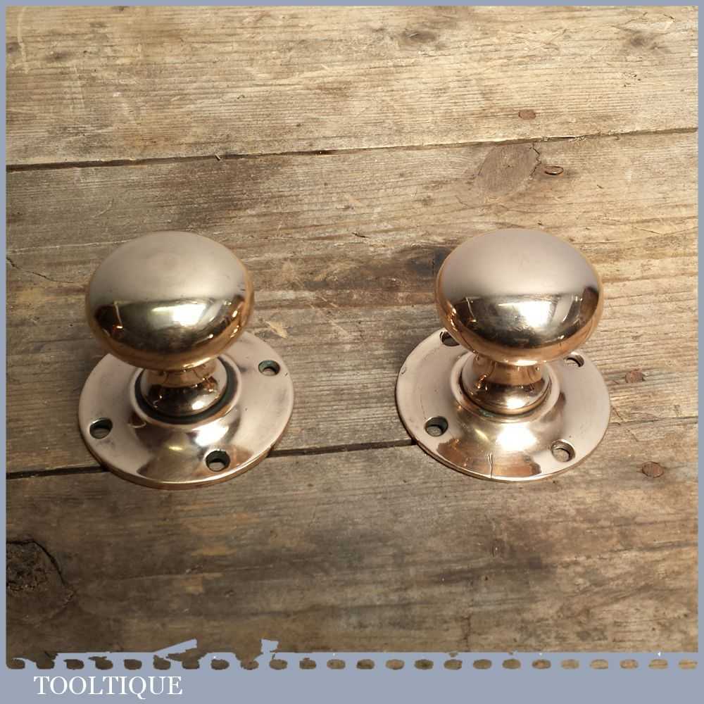 Reclaimed pair of Antique Old Solid Brass Door Knob Handles – Fixed Pull Type