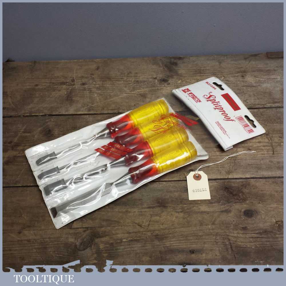 Set of 4 Marples Split Proof Bevel Edge Chisels 3mm, 6mm, 13mm, 19mm Sizes