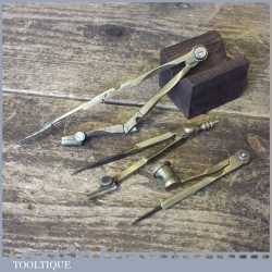 3 Pairs No: Vintage Brass Compass & Divider Tools - Good Condition