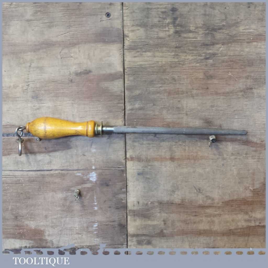 Vintage Butchers Chefs Sharpening Steel - Beech Handle Brass Guard