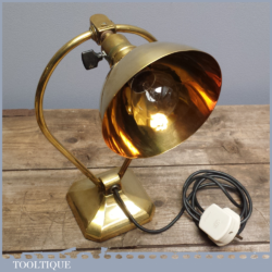 Vintage Art Deco Brass Desk Lamp - Geometric Shape Base