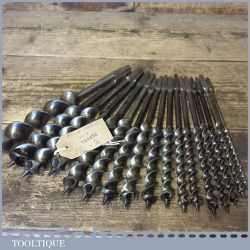 Scarce Vintage Set 17 No: Solid Bullnose Pattern Screw Auger Bits 1/4” – 1 ¼”