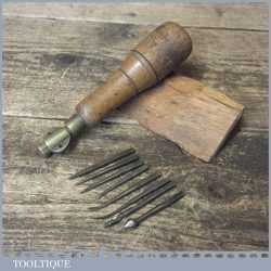 Vintage Beechwood Brass Multi Tool With 8 Attachments - Good Condition