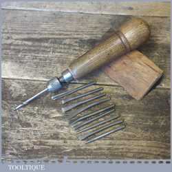 Antique Oak Multi Tool Screwdriver Set 10 Pieces - Good Condition