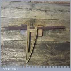 Scarce Vintage Stone Masons Brass Square Depth Gauge - Mahogany Rail