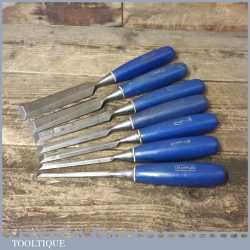7 No: Vintage Marples Blue Chip Socketed Bevel Edge Chisels ¼” to 1 ¼” - Sharpened