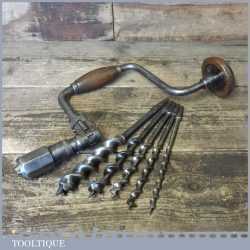 Vintage Macrome Ratchet Brace 10” Swing Plus Set Of 5 Bits 3/8” – 1”