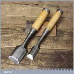 2 No: Vintage Japanese Socketed Bevel Edge Chisels 7/8” 1 5/8” - Sharpened Honed