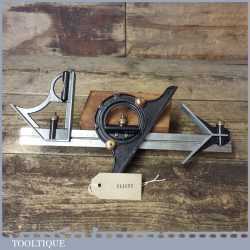 Vintage British Cast Alloy Combination Square Protractor Centre Finder