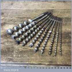 Vintage Set 10 No: Double Spur Auger Brace Bits 1/4” – 1” Various Makers