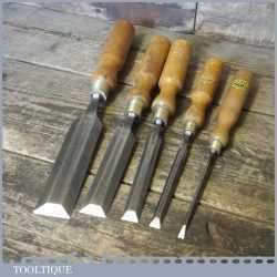 5 No: Vintage Cooper & Sons Fuluse Carpenter’s Bevel Edge Chisels 3/16” 3/8” 5/ 8” 1” & 1 3/8”