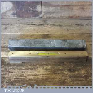 Vintage 12” Mahogany Brass Spirit Level In Metal Container - Good Condition