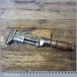 T12012 - Antique Whitman & Barnes Mfg. Co. monkey wrench with beechwood handle in good used condition.