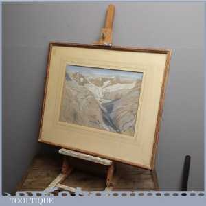 Vintage Modern British Art Tempra Painting of Mountainous Scene of the Engelburg Valley by Rosalie Winifred Thurston (1905-1991) Vintage Modern British Art Tempra Painting of Mountainous Scene of the Engelburg Valley by Rosalie Winifred Thurston (1905-1991)