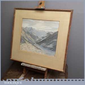 Vintage Framed Modern British Art Tempra Painting of Mountainous Scene of OberGabelhorn by Rosalie Winifred Thurston (1905-1991) Vintage Framed Modern British Art Tempra Painting of Mountainous Scene of OberGabelhorn by Rosalie Winifred Thurston (1905-1991)