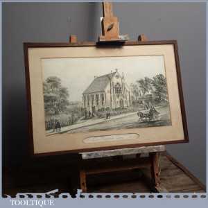 Original 19th Century Antique St. John’s Presbyterian Church Tottenham Coloured Lithograph