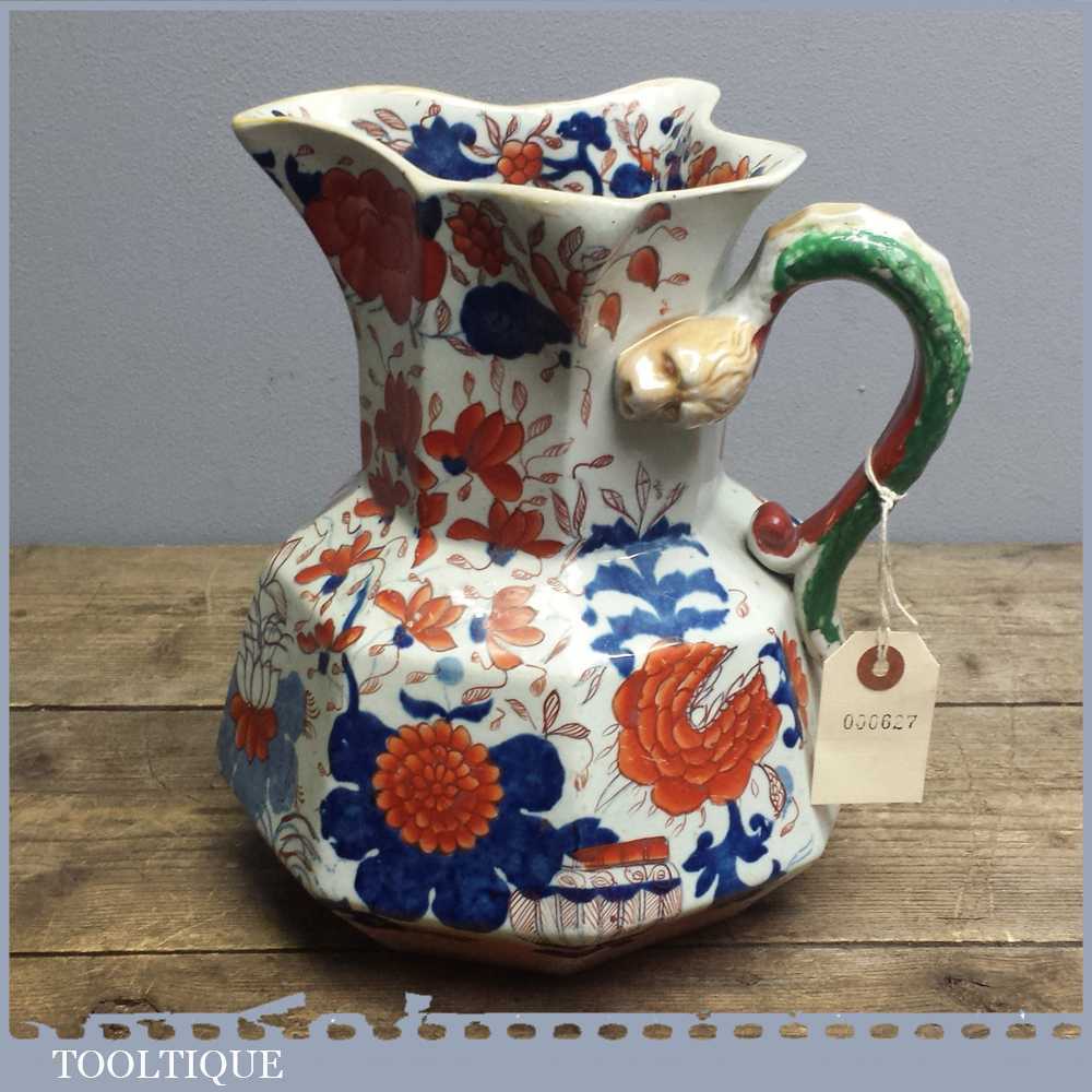 Antique 10” Masons Patent Ironstone Imari Pattern Hydra Jug