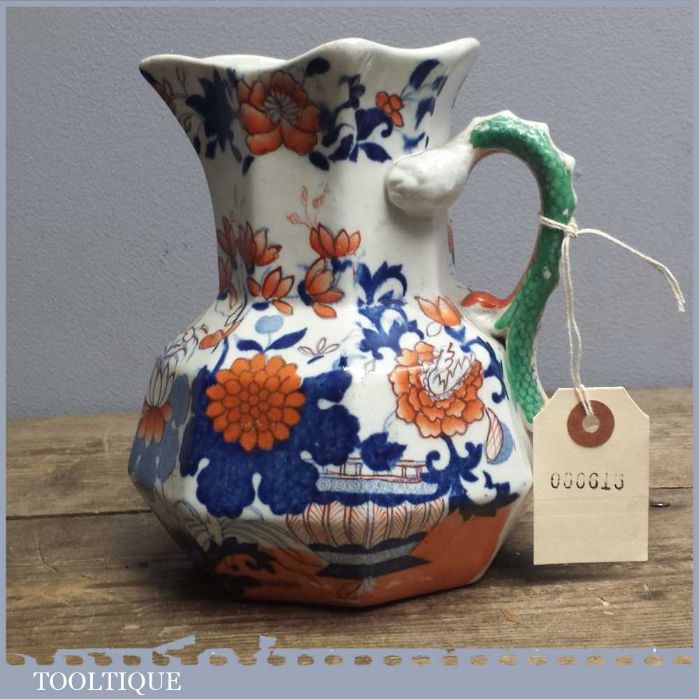 Antique 7” Masons Patent Ironstone Imari Pattern Hydra Jug