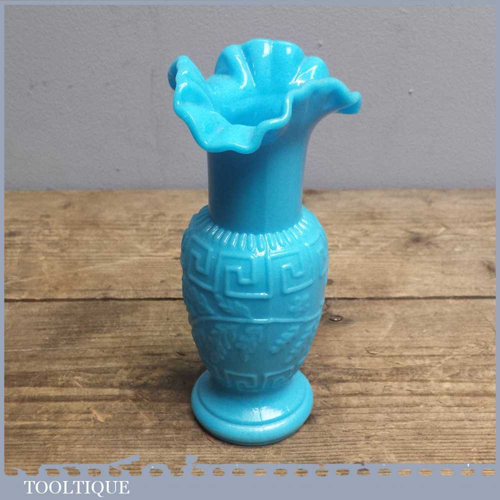 Vintage Bagley Pastel Blue Opaline Glass Vase With Fluted Top