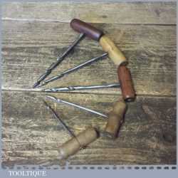 5 No: Assorted Vintage Gimlets Wooden Handles - Good Condition