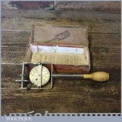 Unusual German vintage wall ceiling or floor imperial measuring wheel tool with boxwood handle, in good used condition. This would also be handy for measuring around curved surfaces