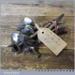 Rare Set 9 No: Large Vintage Single Wing Screw Centre Bits 1” – 2”