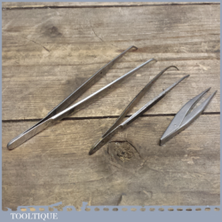 Three pairs Of Vintage Tweezers Suitable For Watchmakers Detailed Work