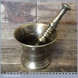 Large Antique Georgian Kitchenalia Decorative Solid Brass Mortar And Pestle