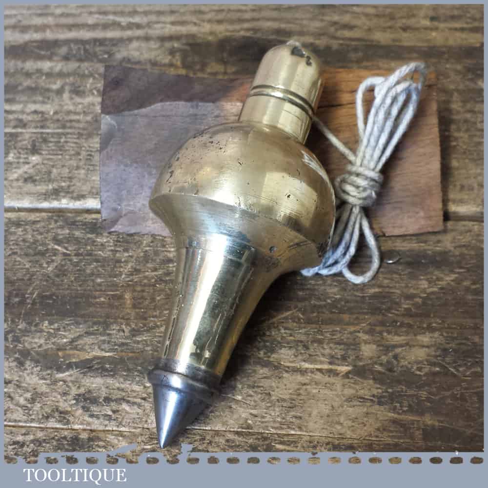 Large 5” Antique Solid Brass Plumb Bob Complete Good Condition