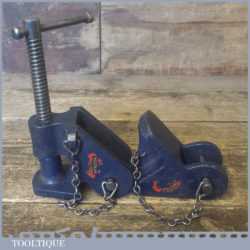 Vintage Pair Of Woden Sash Clamp Heads - Original Decals