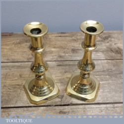 Antique Pair Of 7” Brass Candlesticks With Internal Push Rods