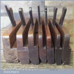 Selection Of 7 No: Vintage Odd Numbered Hollow Round Beechwood Moulding Planes