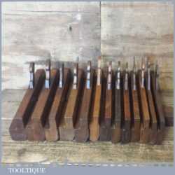 Selection of 13 No: Various Sized Hollow Round Beechwood Moulding Planes