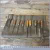 Set 9 No: Vintage Wood Carving Chisels In Leather Roll - Refurbished Sharpened