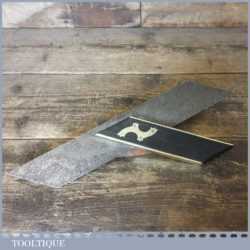 Vintage carpenter’s 11 ½” ebony and brass mitre hook square in good used condition. Note: blade pitted but won’t affect use.