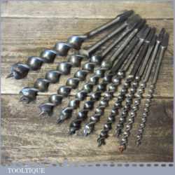 Vintage Set 10 No: Double Spur Screw Auger Bits 1/4” – 1” Good Condition