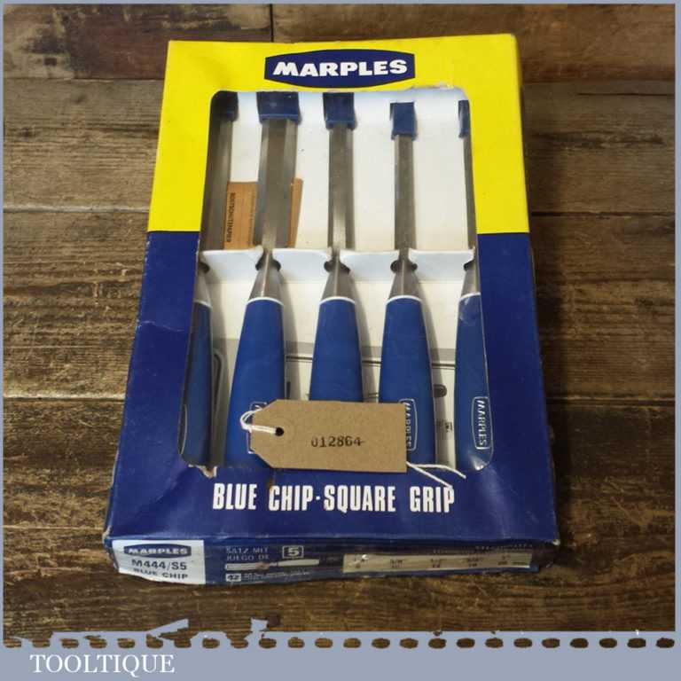 Vintage Boxed Set 5 No: Marples Blue Chip Bevel Edge Chisels 1/4” 3/8 ...