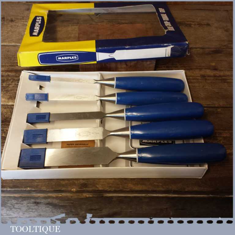 Vintage Boxed Set 5 No: Marples Blue Chip Bevel Edge Chisels 1/4” 3/8 ...