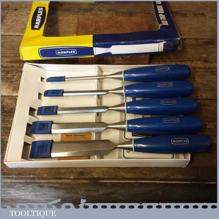 Vintage Boxed Set 5 No: Marples Blue Chip Bevel Edge Chisels 1/4” 3/8 ...