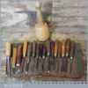 16 No: Vintage Wood Carving Chisels In Roll with Beechwood Carver’s Mallet