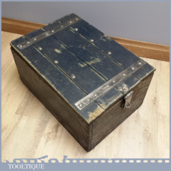 Vintage Heavy Retro Old Safe Wood Box - Steel Straps And Hinges