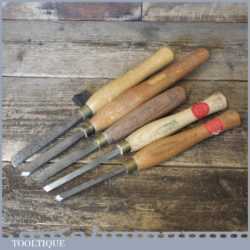 Set 5 No: Vintage Wood Turning Chisels Assorted Makers - Good Condition