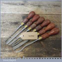 Set 6 No: Vintage Marples Wood Carving Chisels Mahogany Handles