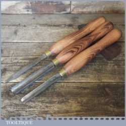 3 No: Vintage Wood Turning Chisels Crown Beech Handles - Sharpened Honed